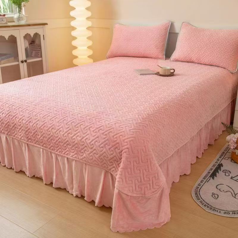 （现）2598牛奶绒床裙夹棉加绒加厚防滑绗缝纯色