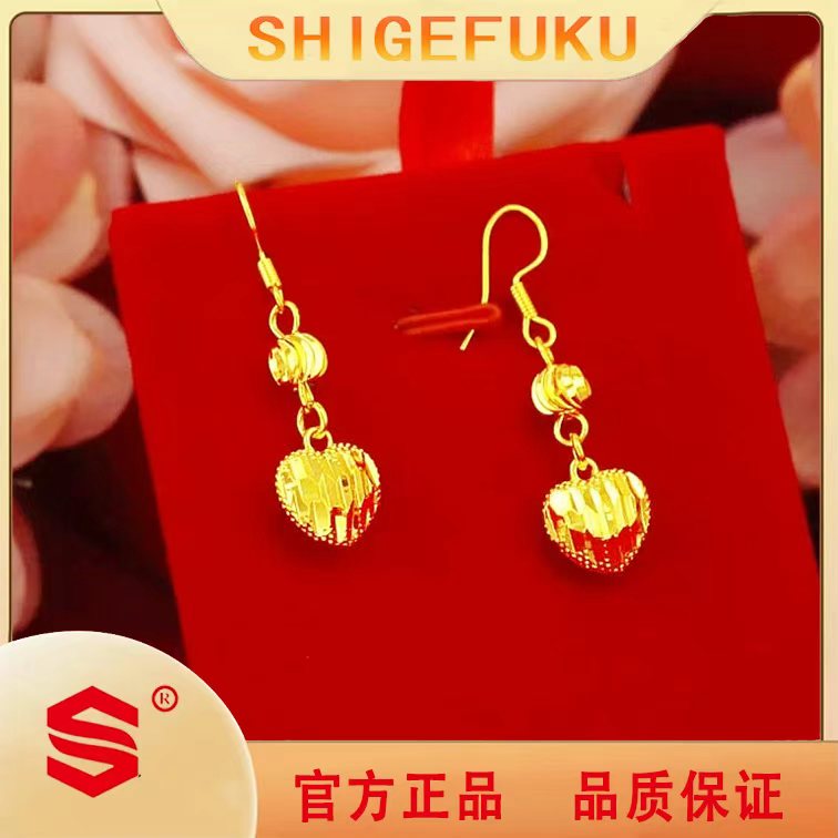 【SHIGEFUKU】新中式金色爱心转运珠耳钩耳坠
