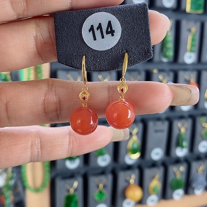 南红玛瑙耳饰18K金镶嵌