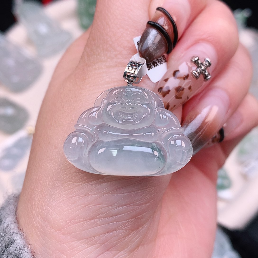 翡翠颈饰18K金镶嵌蓝花佛27、20.5、29、5