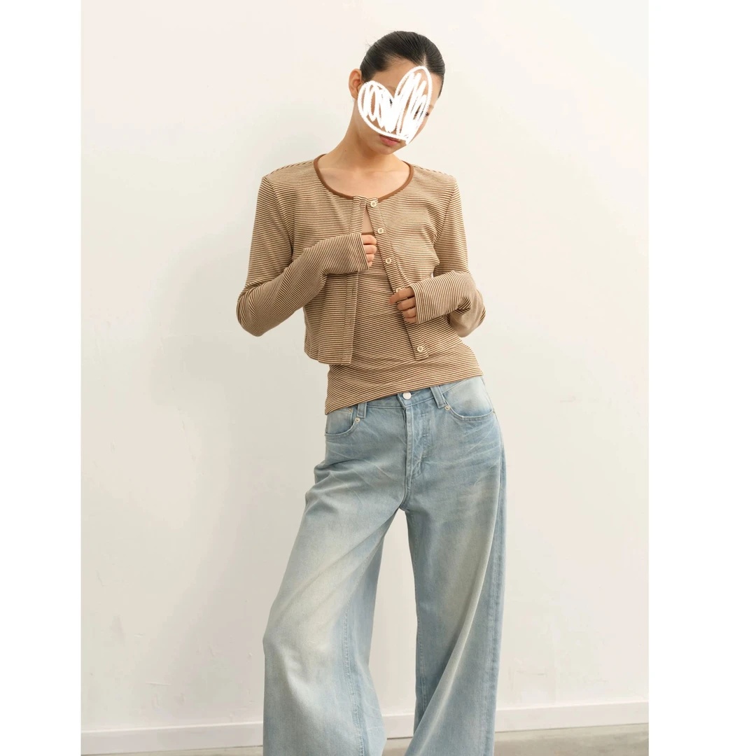 KAIDIQI/凯迪琦法式条纹吊带+外穿慵懒风外套薄款长袖上衣