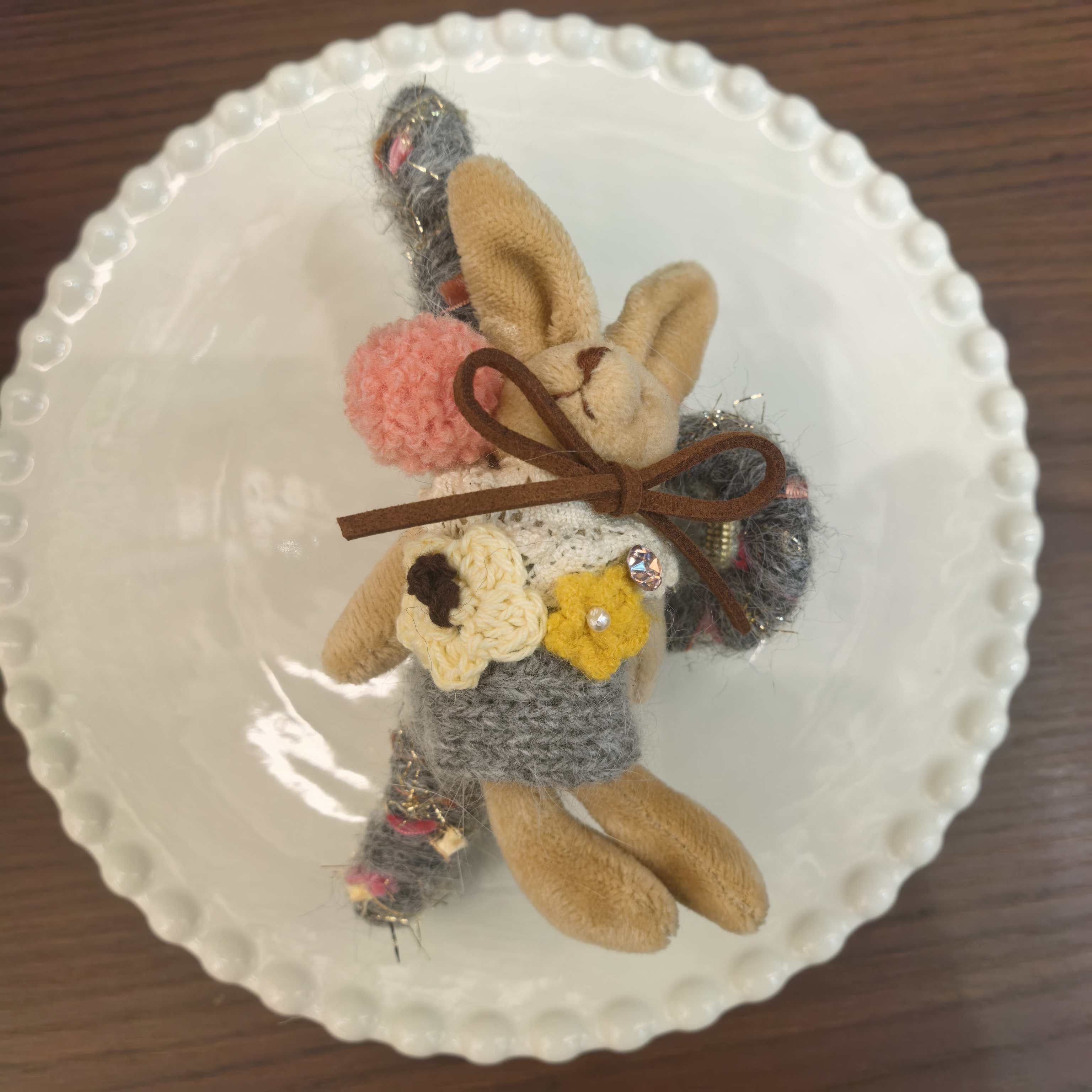 E197灰色毛线小兔子毛球AB面大抓夹