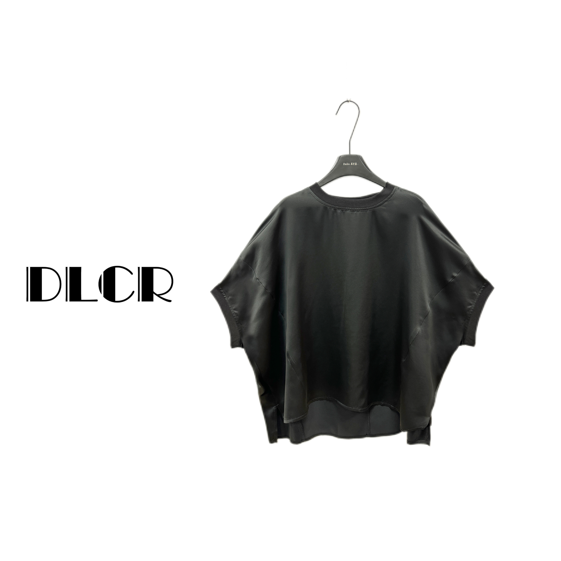 DLCR【大琳】2025夏新款极简轻奢时尚新中式风黑色蝙蝠袖复古上衣