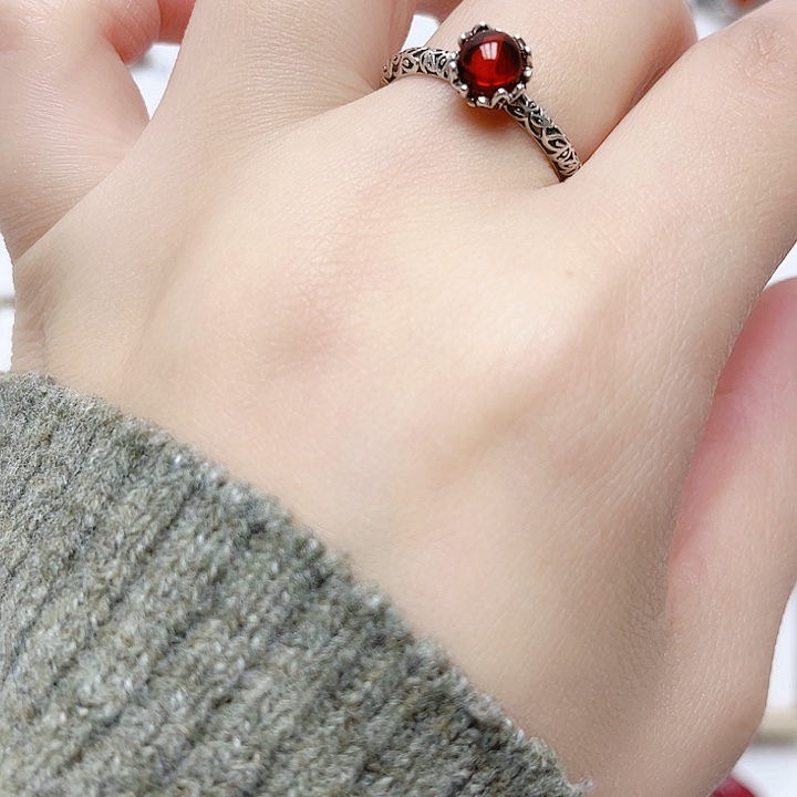 血珀戒指银S925镶嵌天然