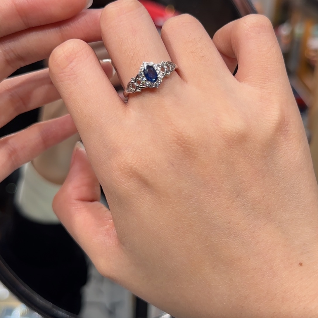 蓝宝石银S925镶嵌戒指精工款