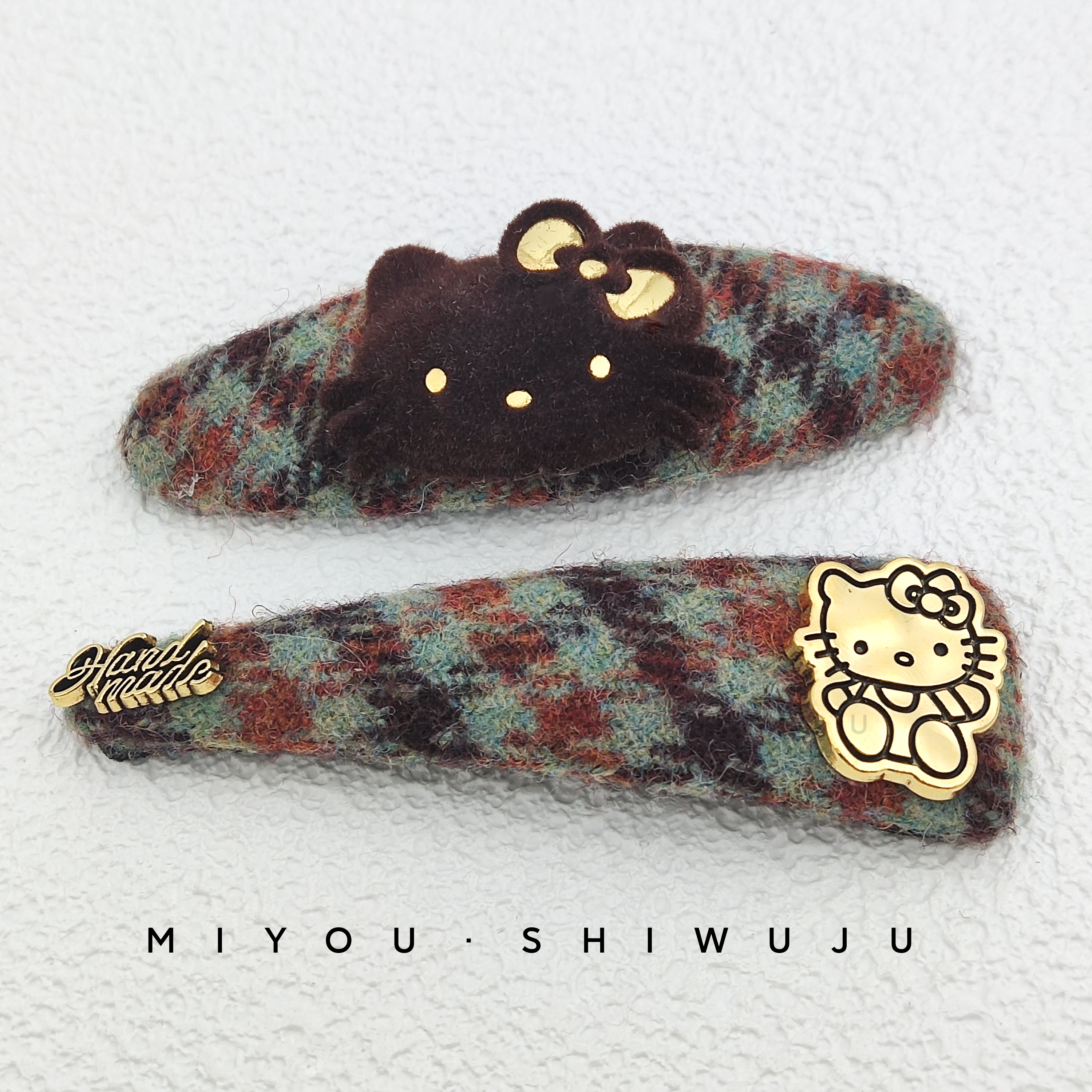 绿咖格纹深棕色kt和金色ktbb夹套组网红针织可爱绿色