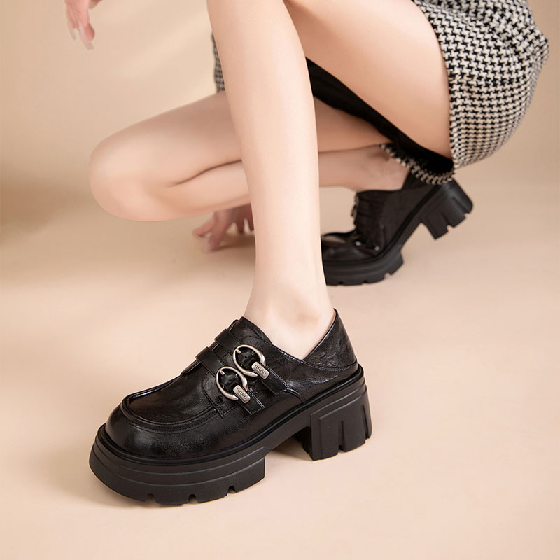 （断码清货）羊皮发泡轻便厚底乐福鞋增高英伦一脚蹬皮鞋新款真皮