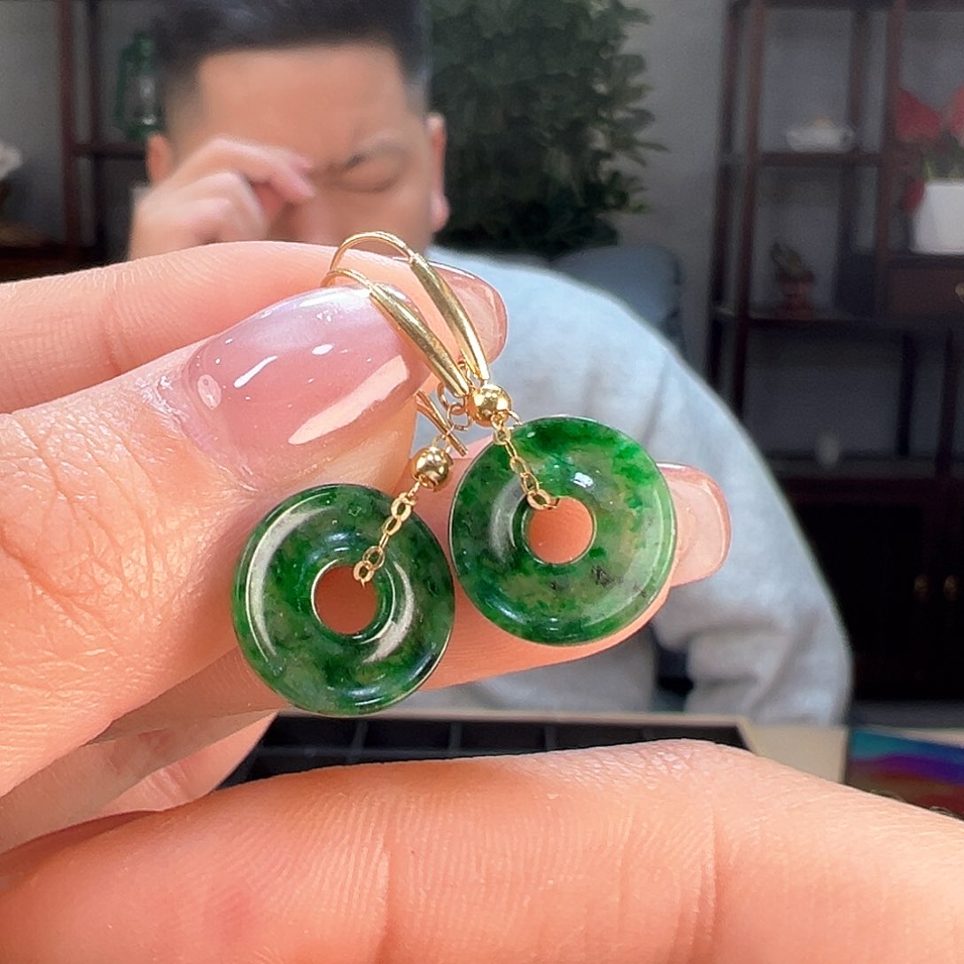 翡翠耳饰18K金镶嵌耳环4