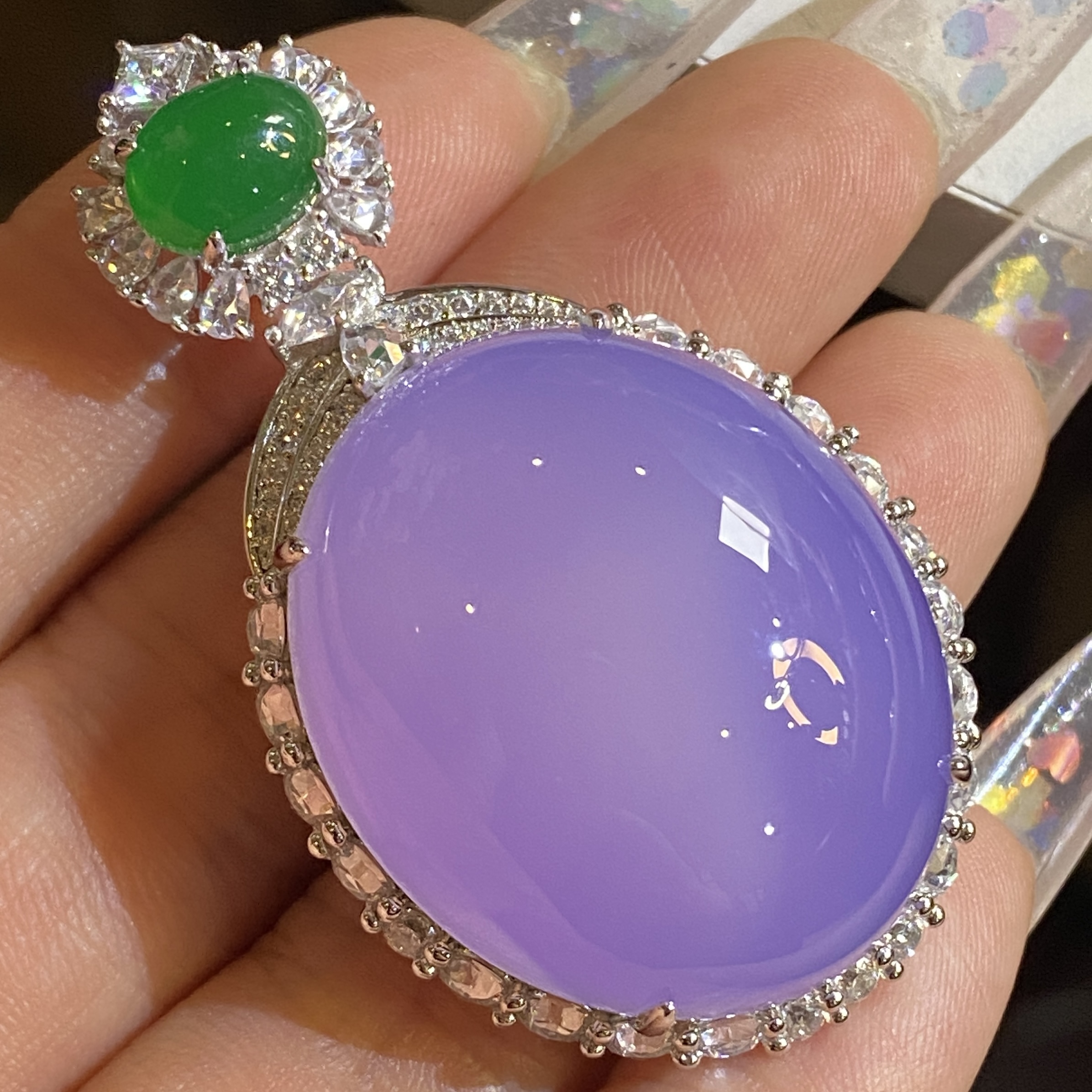 吊坠925银锆石 合成锆石紫色贵气轻奢女款鸽子蛋吊坠高品质垫色