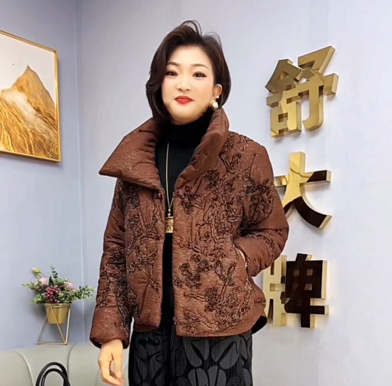 A2579-韩版简约时尚提花棉服