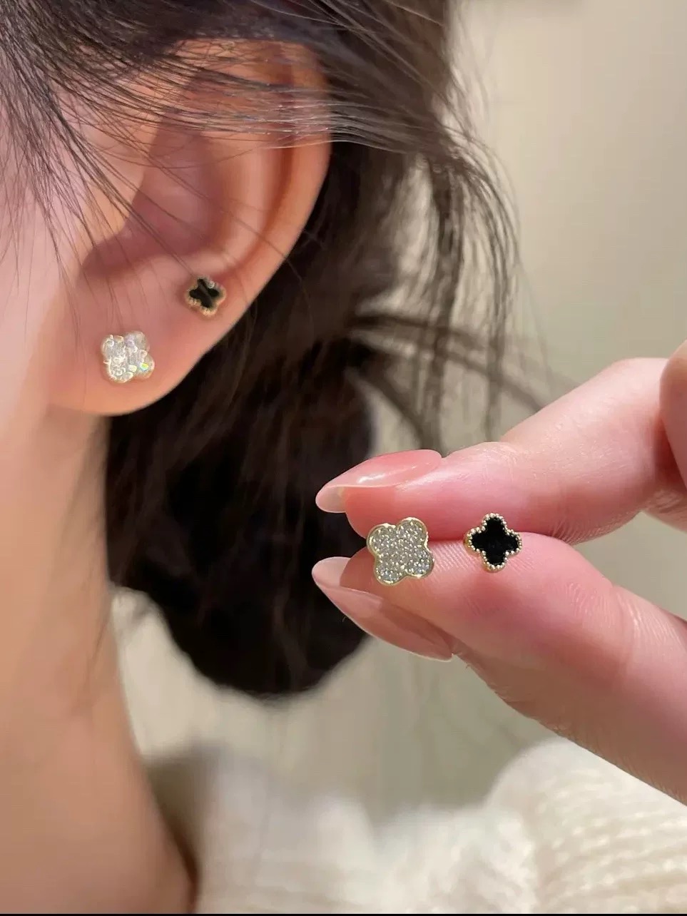 铜合金耳饰 3对装【幸运草】耳钉小巧精致简约轻奢耳环F2955