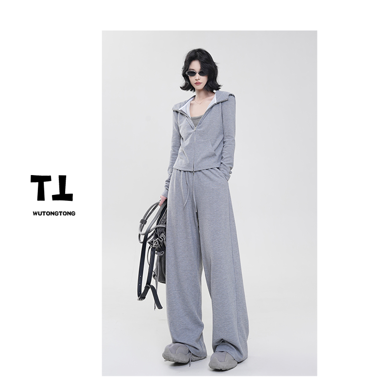 现货【福尔摩斯】春季连帽长袖卫衣两件套女韩版休闲裤套装61730