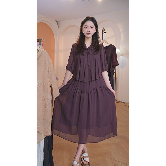 L8549 时尚气质假两件2025年春夏新款中长款连衣裙显瘦