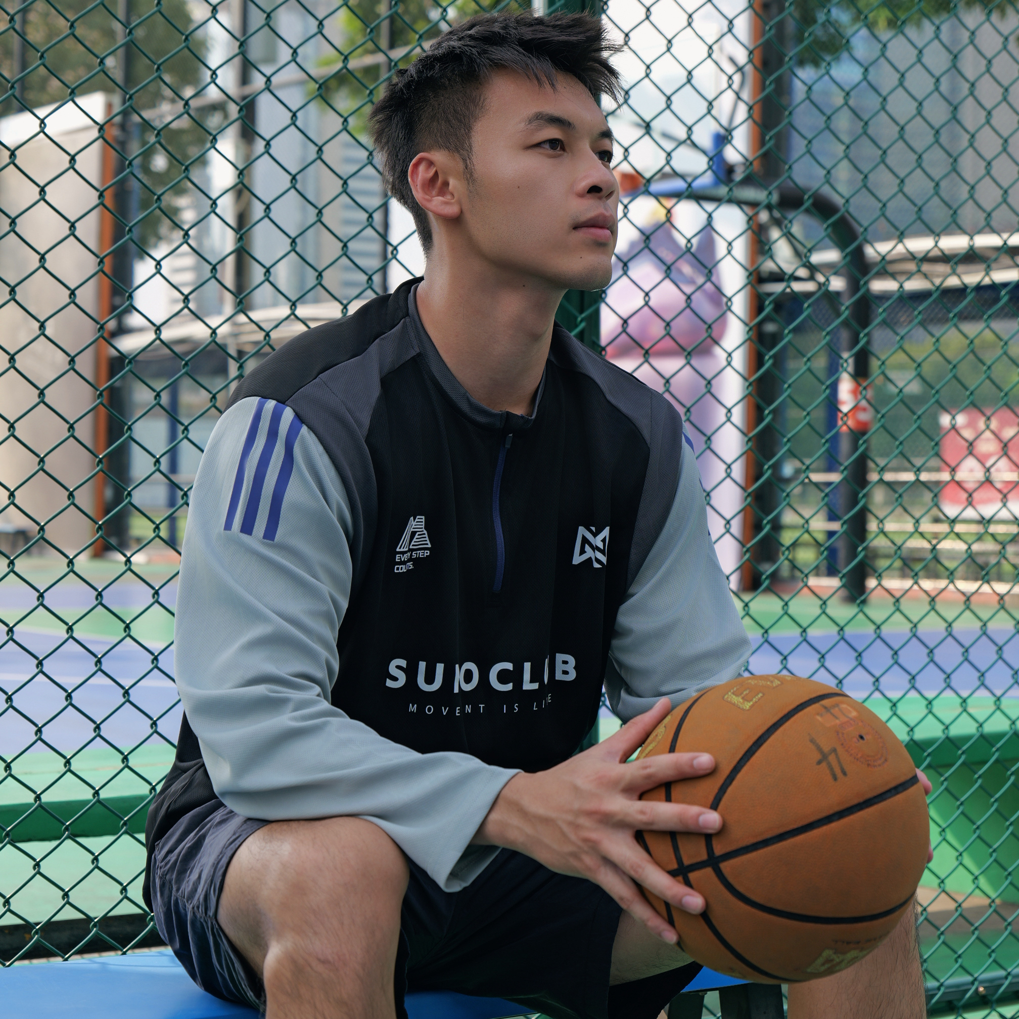 Suno2025秋季潮牌户外骑行运动篮球速干长袖T恤男半拉链拼接百搭