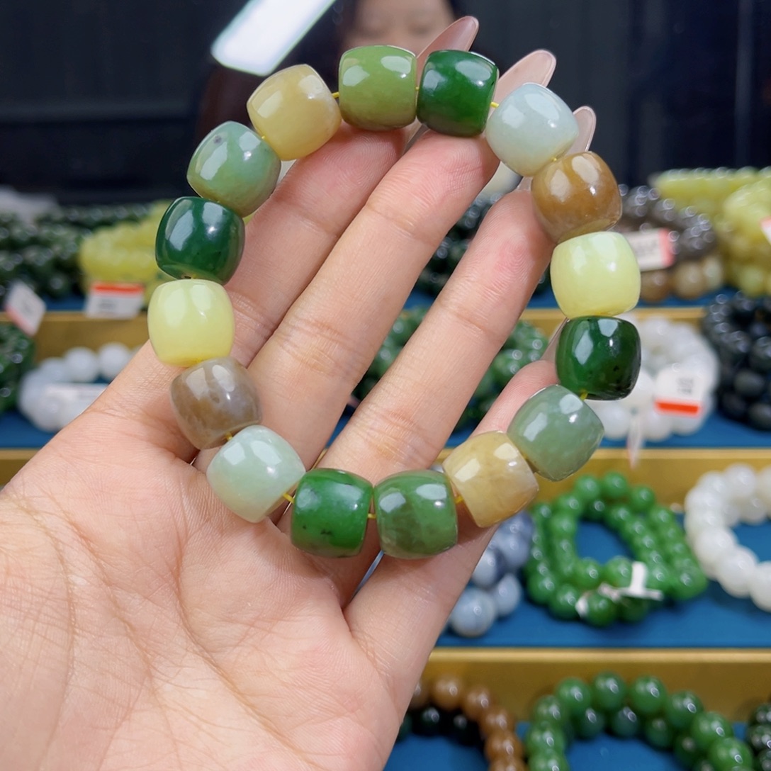 和田玉未镶嵌手链天然和田玉多宝手串14微瑕