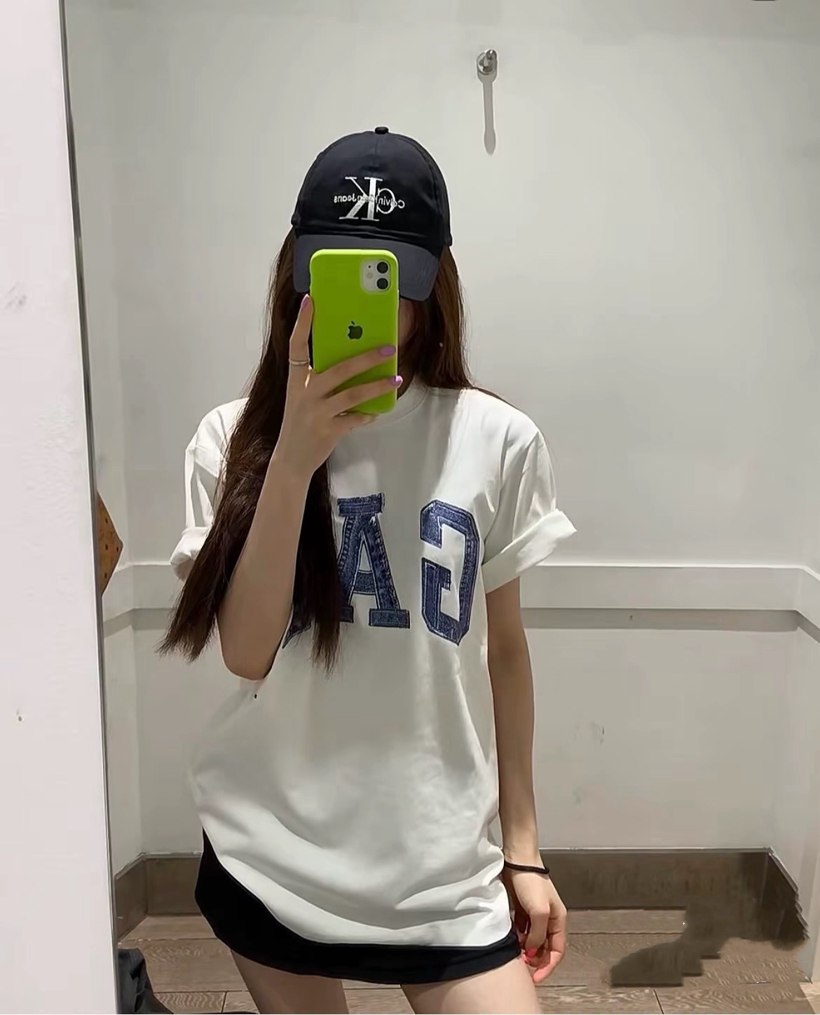 【JAY】GG新款牛仔拼接圆领短袖短T（005）