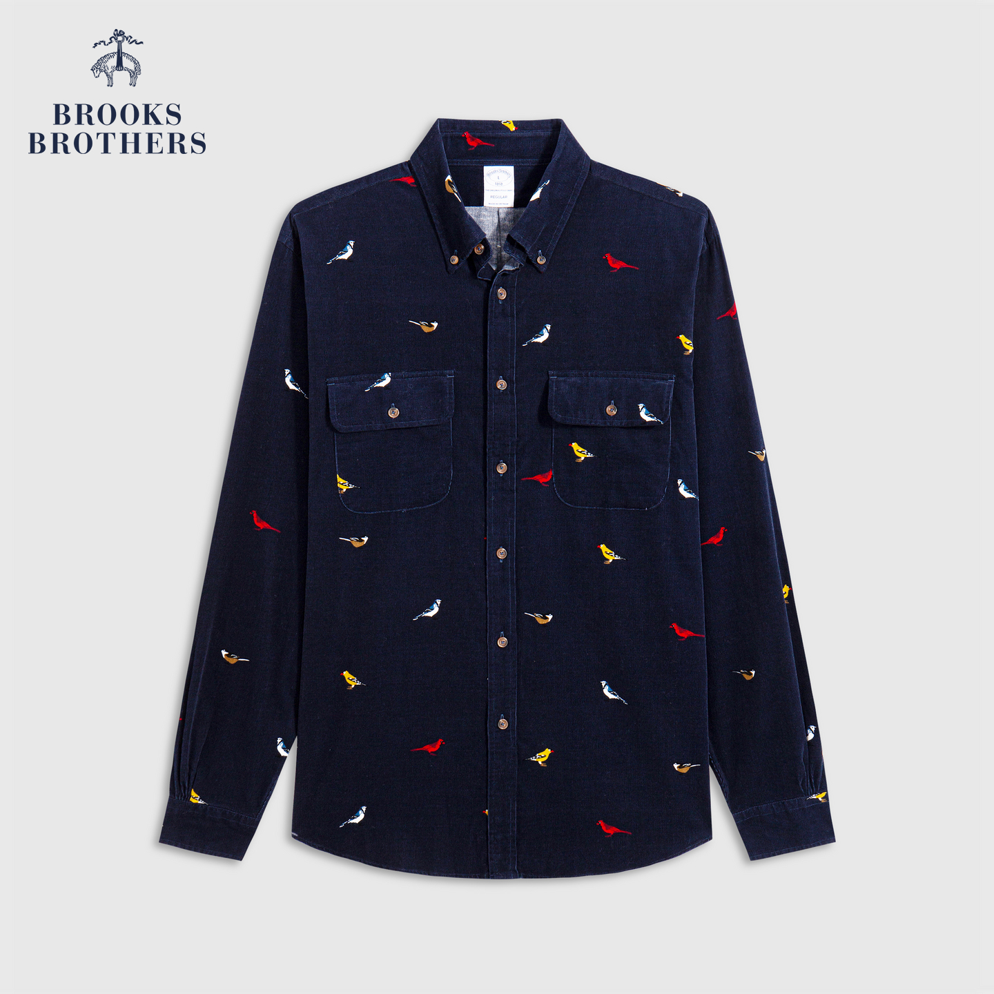 Brooks Brothers/布克兄弟男士25早秋新品灯芯绒鸟印花衬衫