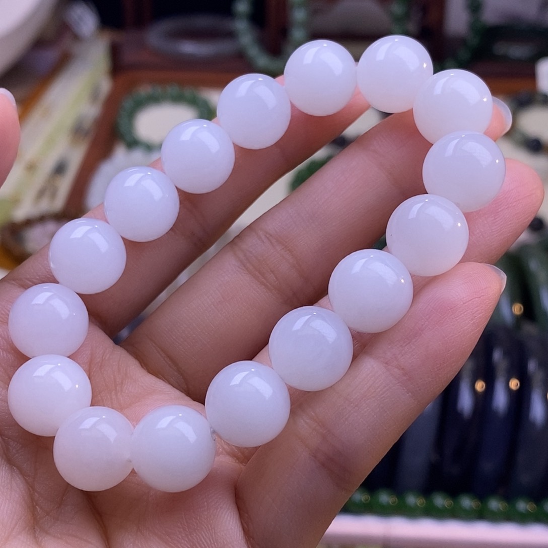 颈饰未镶嵌和田玉新疆羊脂白玉手链12m