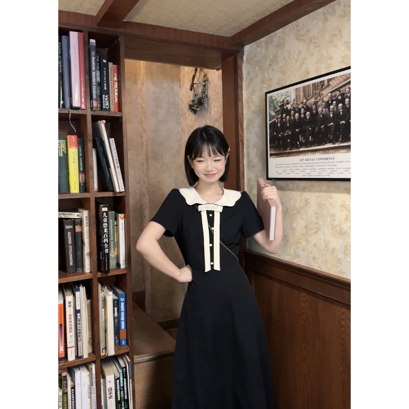 瞌睡兔定制【清仓】夏日甜心 显瘦时尚法式赫本风小黑裙242394