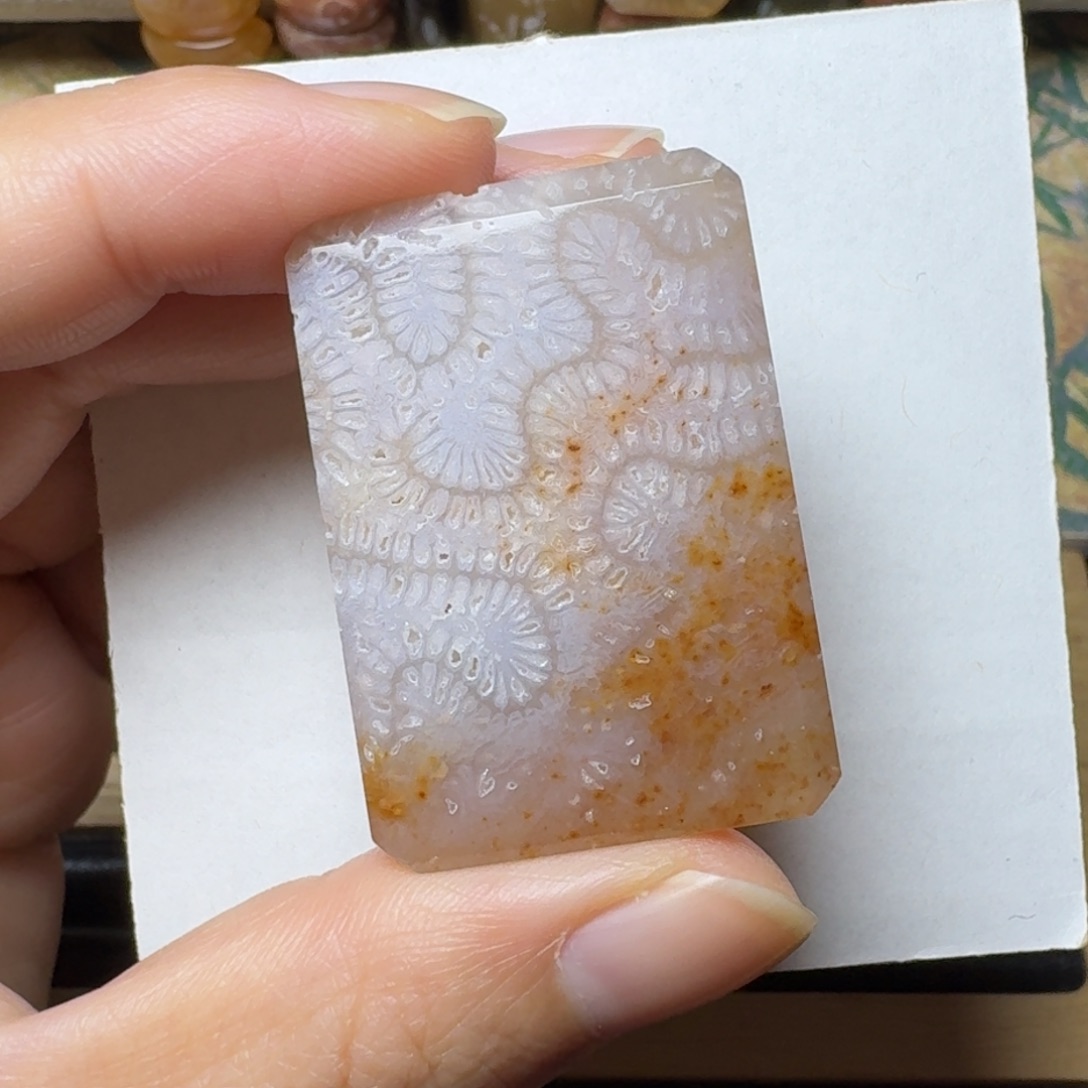 硅化玉有点彩的脑纹未镶嵌
