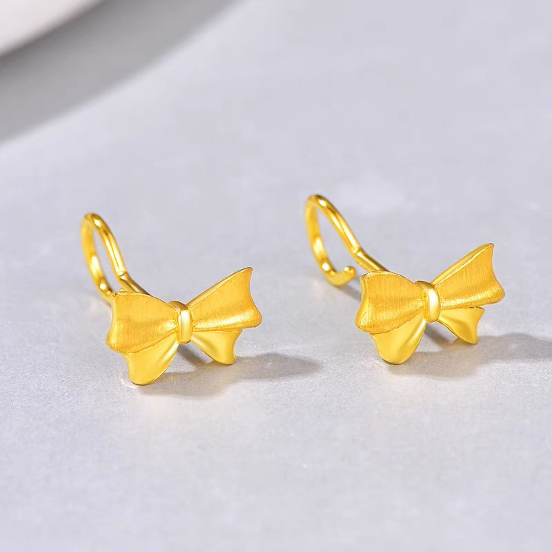 足金999蝴蝶结耳钉女款甜美轻奢情人节送礼耳饰