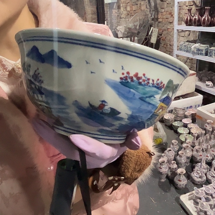 摆件陶景德镇绿稀土8寸碗