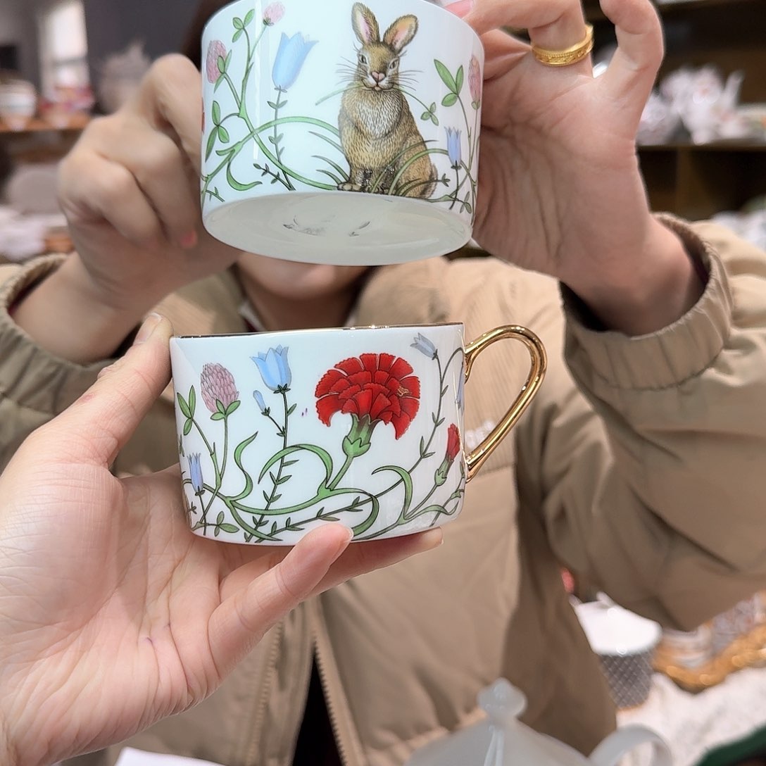 瓷鹅黄咖啡杯250ml2个外贸尾单