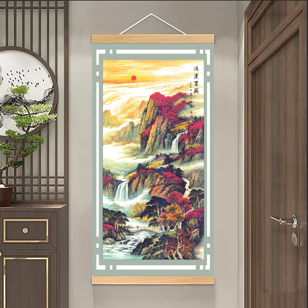 【桥鸿运当头】微喷装饰画（宽50，高120）