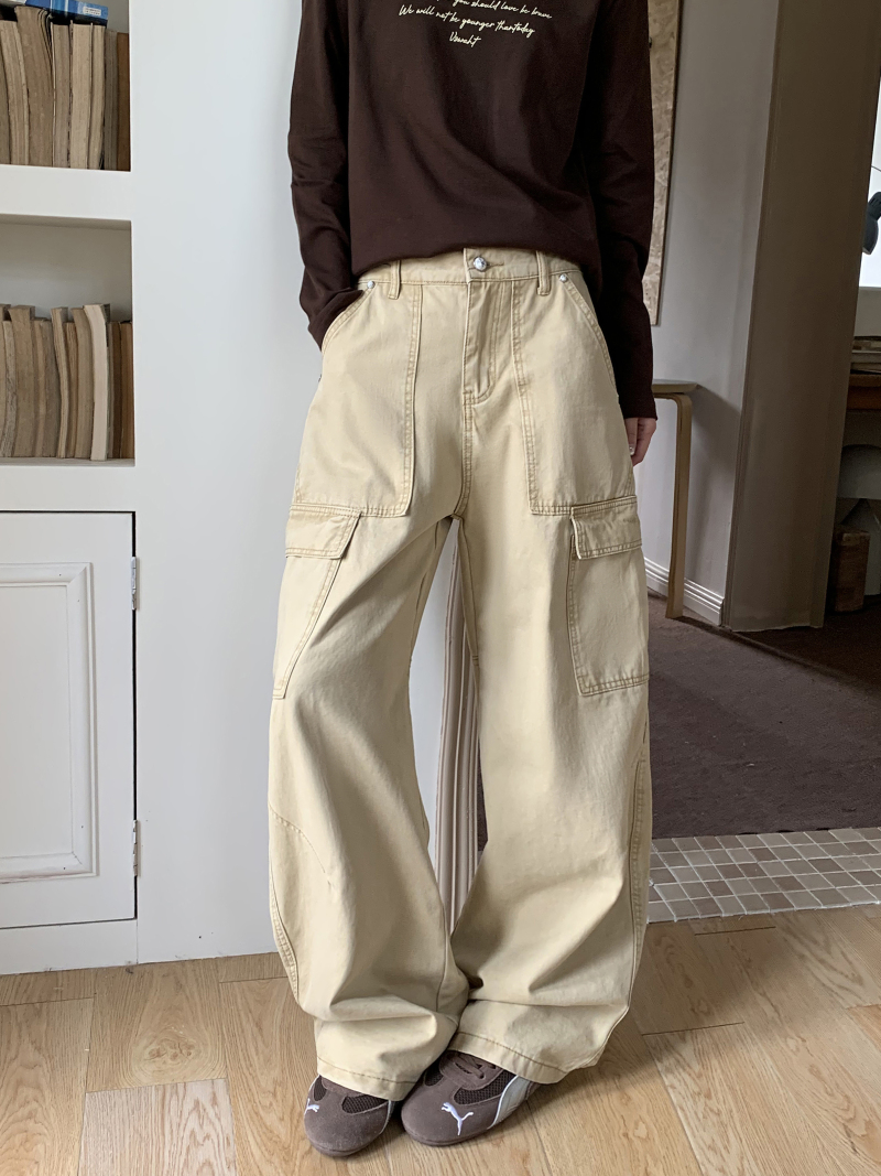 【蛋蛋专属】多口袋直筒宽松工装休闲裤美式复古ins风男女同款长裤