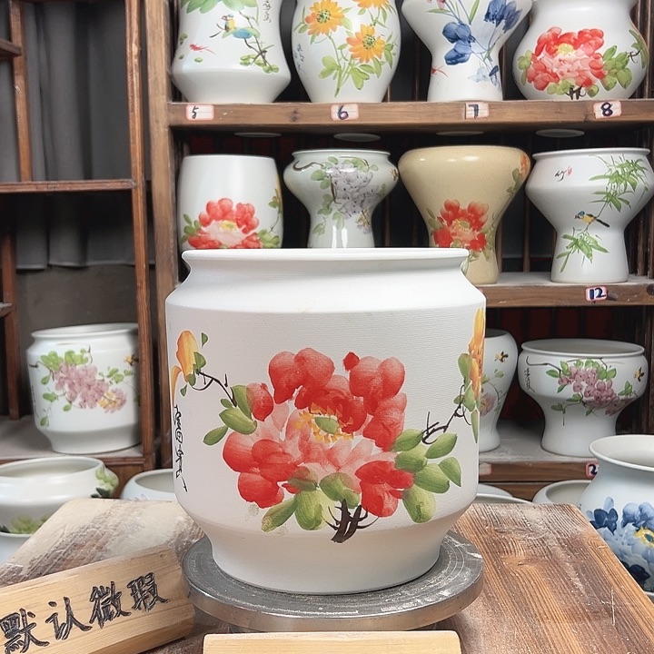 摆件电饭煲红牡丹新款陶瓷