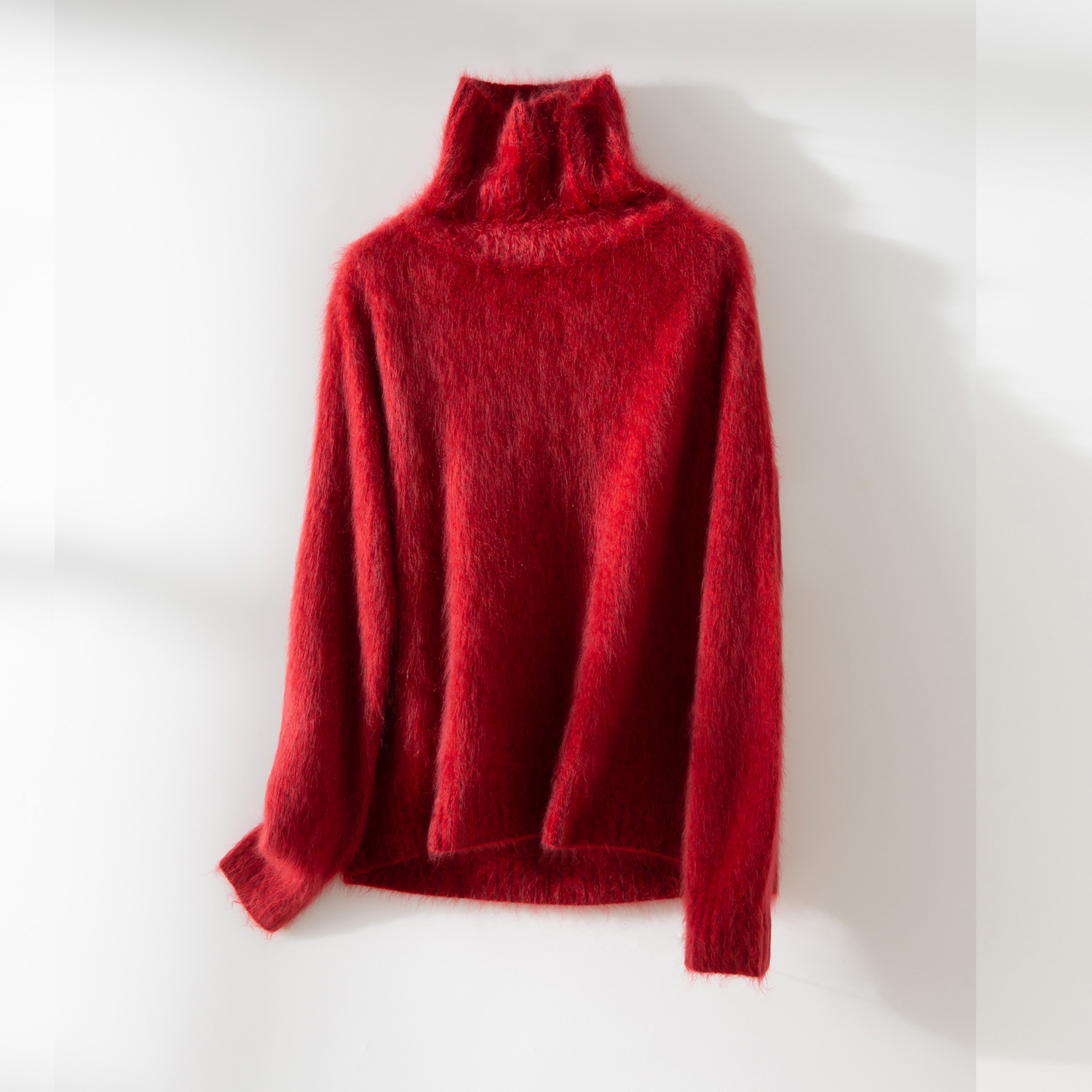 洪陵【拉毛绒系列】女士高领长袖纯羊绒针织秋冬保暖套头衫2032W