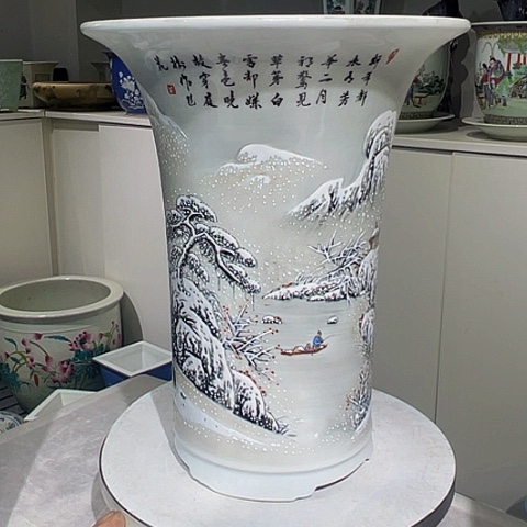 摆件救**伤雪景山水手工陶瓷