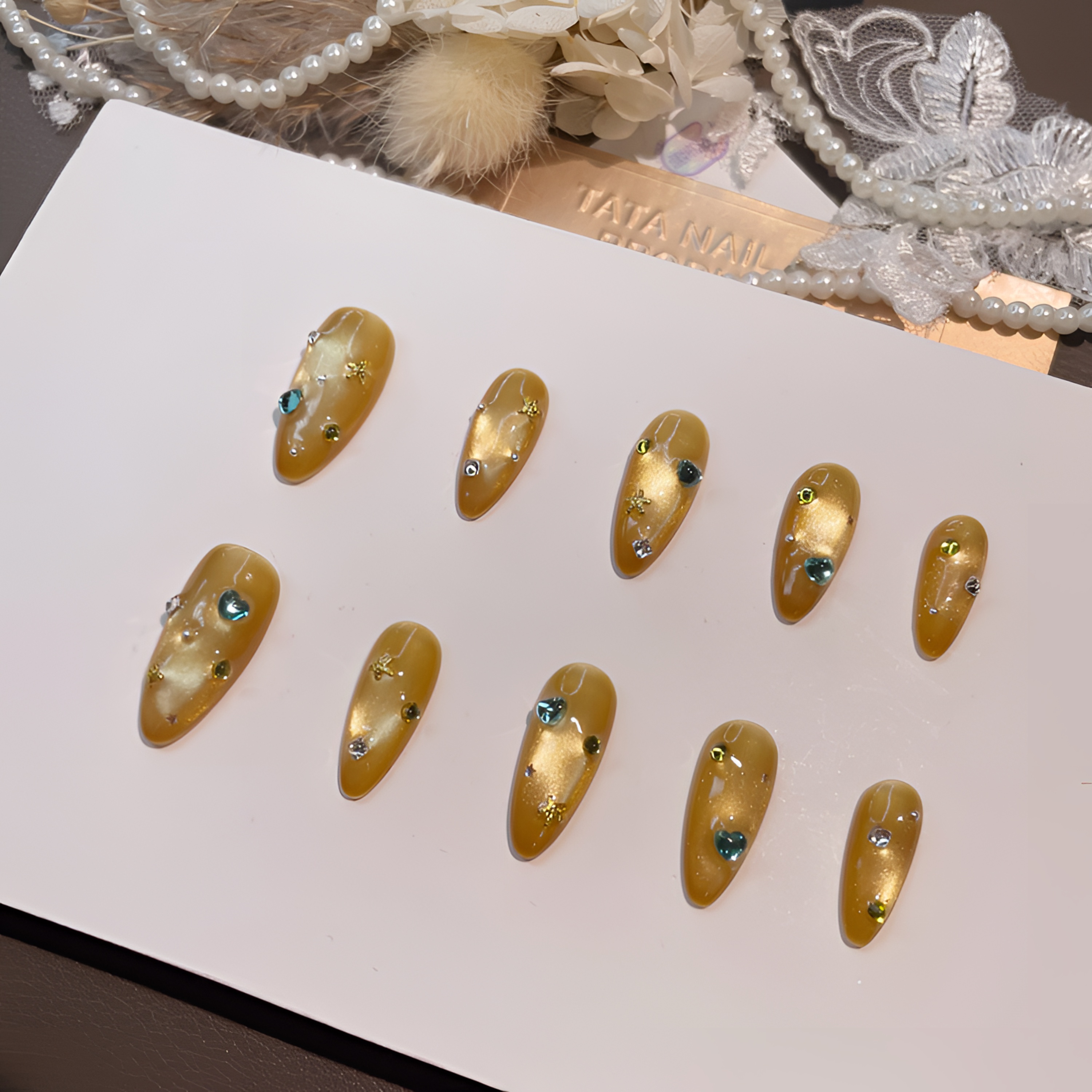 A2341『金沙琉璃』富贵金招财猫眼猫光钻饰纯手工制作穿戴甲