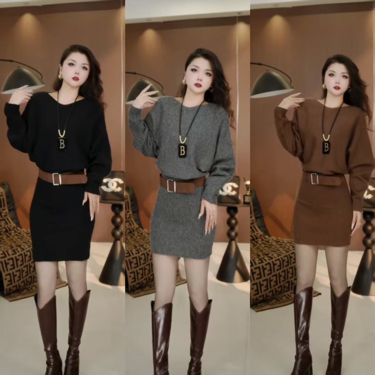 【燕子原创】新款秋季冬收腰时尚性感高级针织显瘦包臀连衣裙442