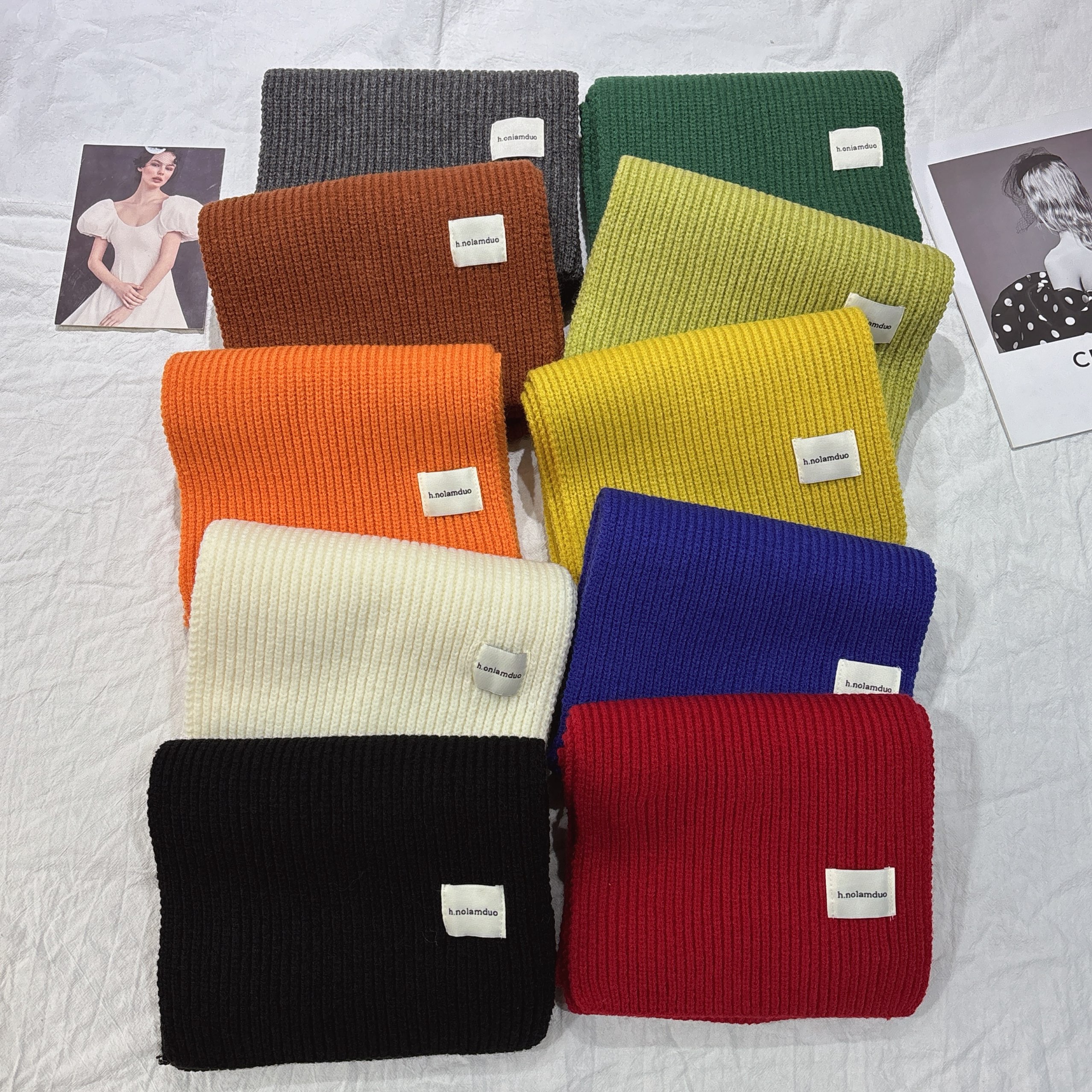 基础色韩版针织围巾女 ins显白秋冬保暖网红毛线纯色长款情侣围脖