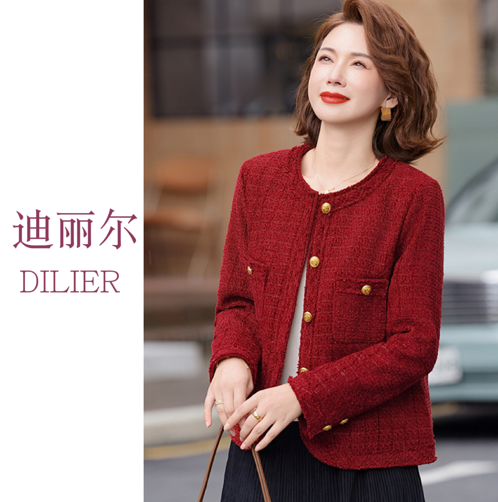 新中式红色妈妈外套中老年女装洋气小个子短外套春秋
