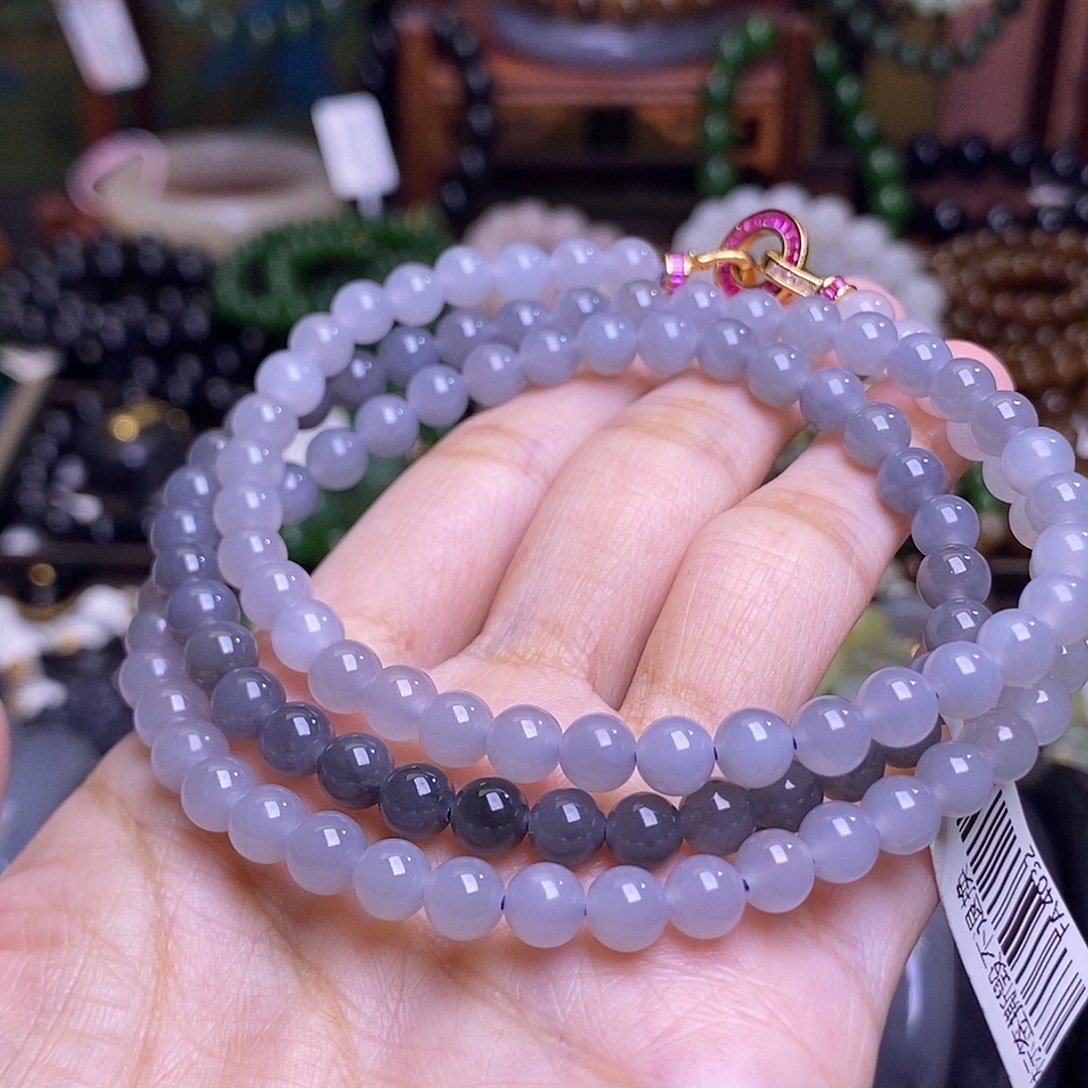 和田玉未镶嵌颈饰老矿料浓烟紫毛衣链6m