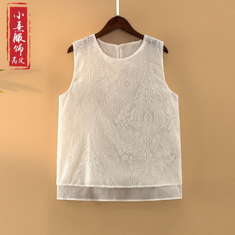 【淑芳】夏季2025新款上衣小衫新中式女装国风圆领提纯色无袖衬衫