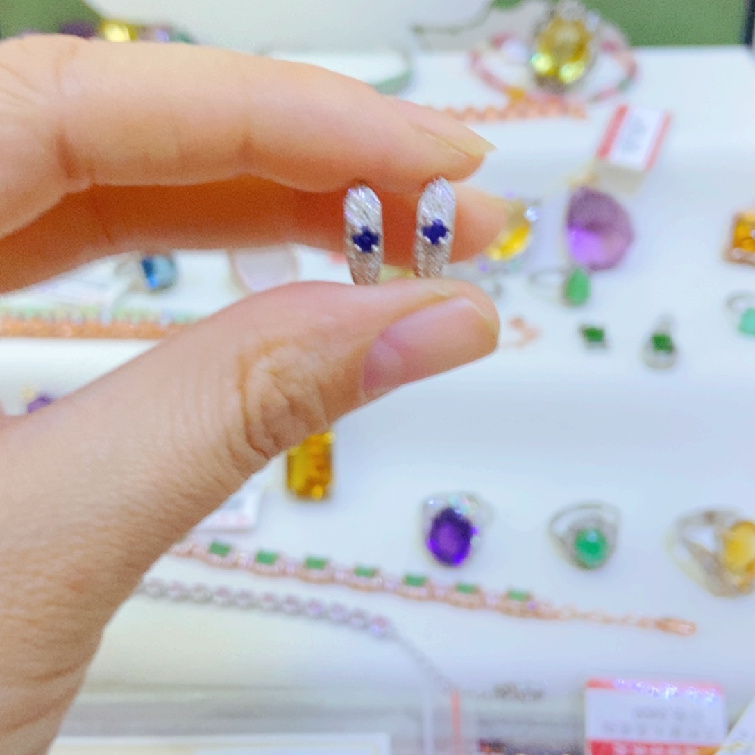 耳饰蓝宝石银S925镶嵌