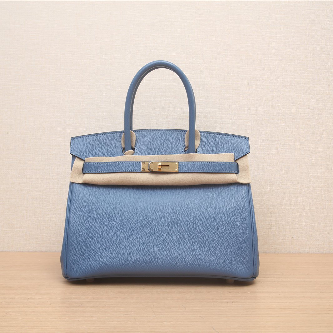 99新 Hermes/爱马仕 【小花Han】Birkin 30 天堂蓝 C刻 金扣包