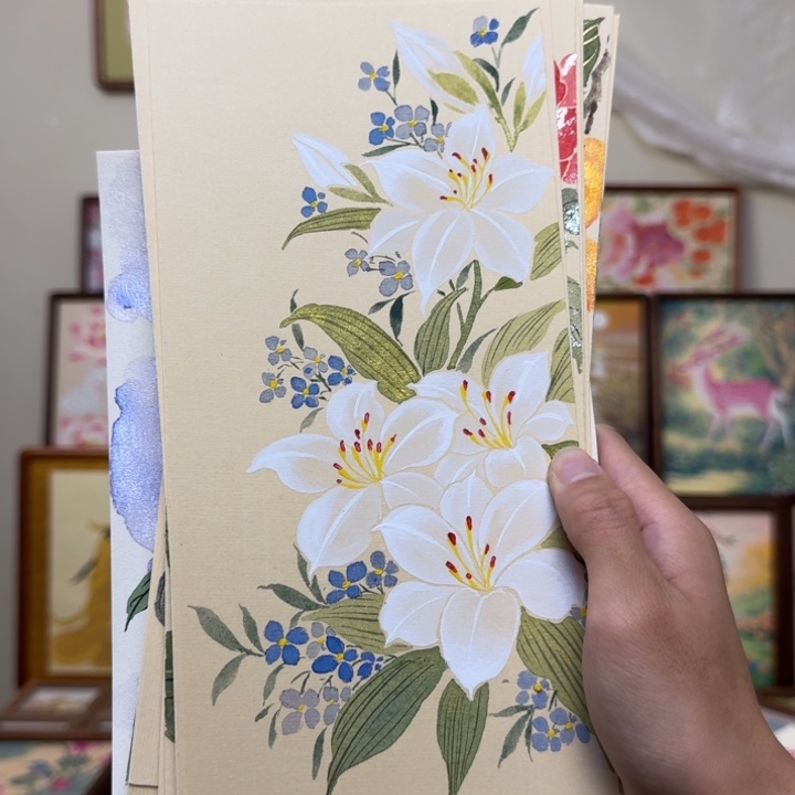 念***绘有机玻璃花卉带框