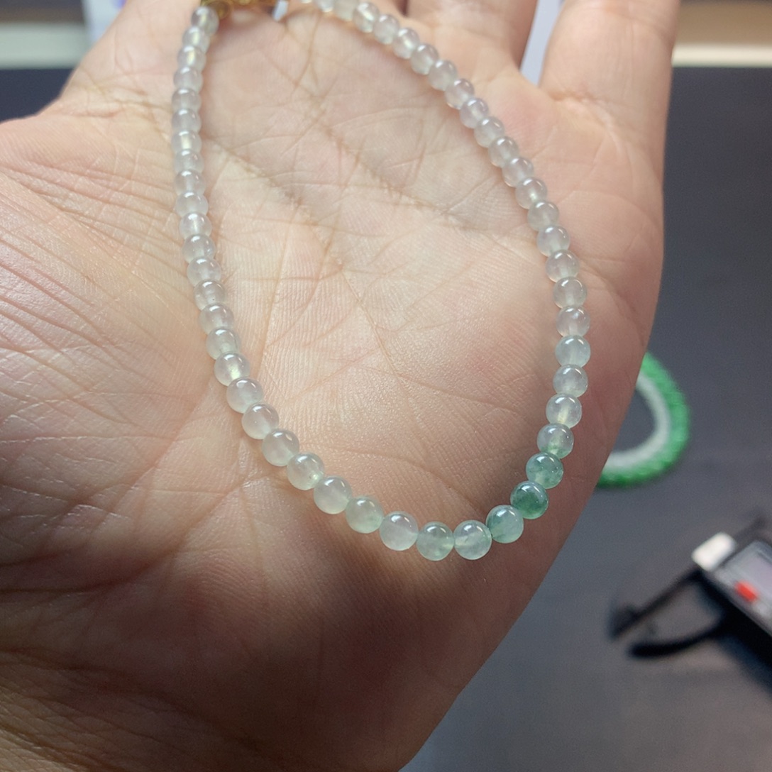 定制翡翠未镶嵌卡4高冰飘花小米串