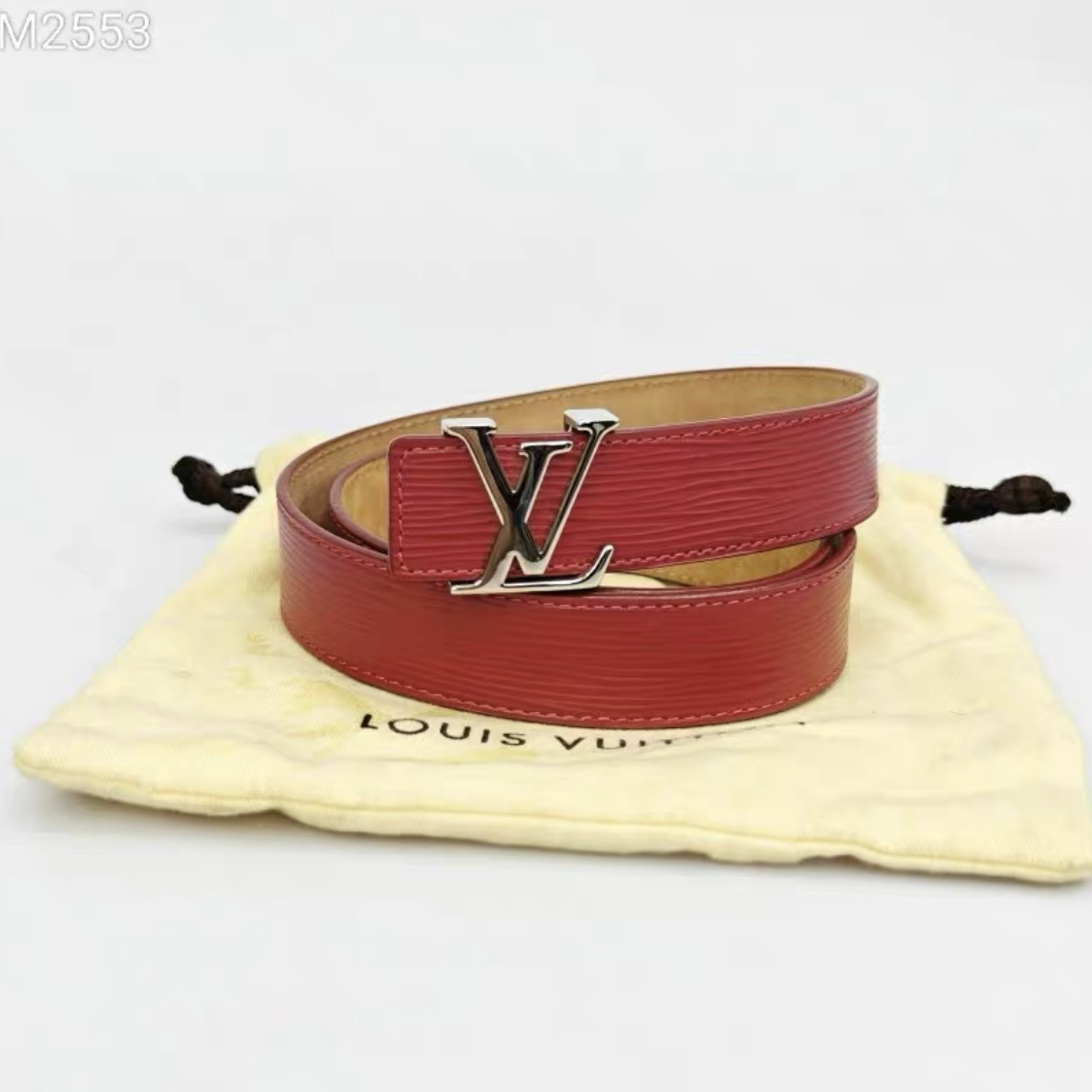 95新 LouisVuitton/路易威登 红色水波纹LVlogo扣头腰带80/32码