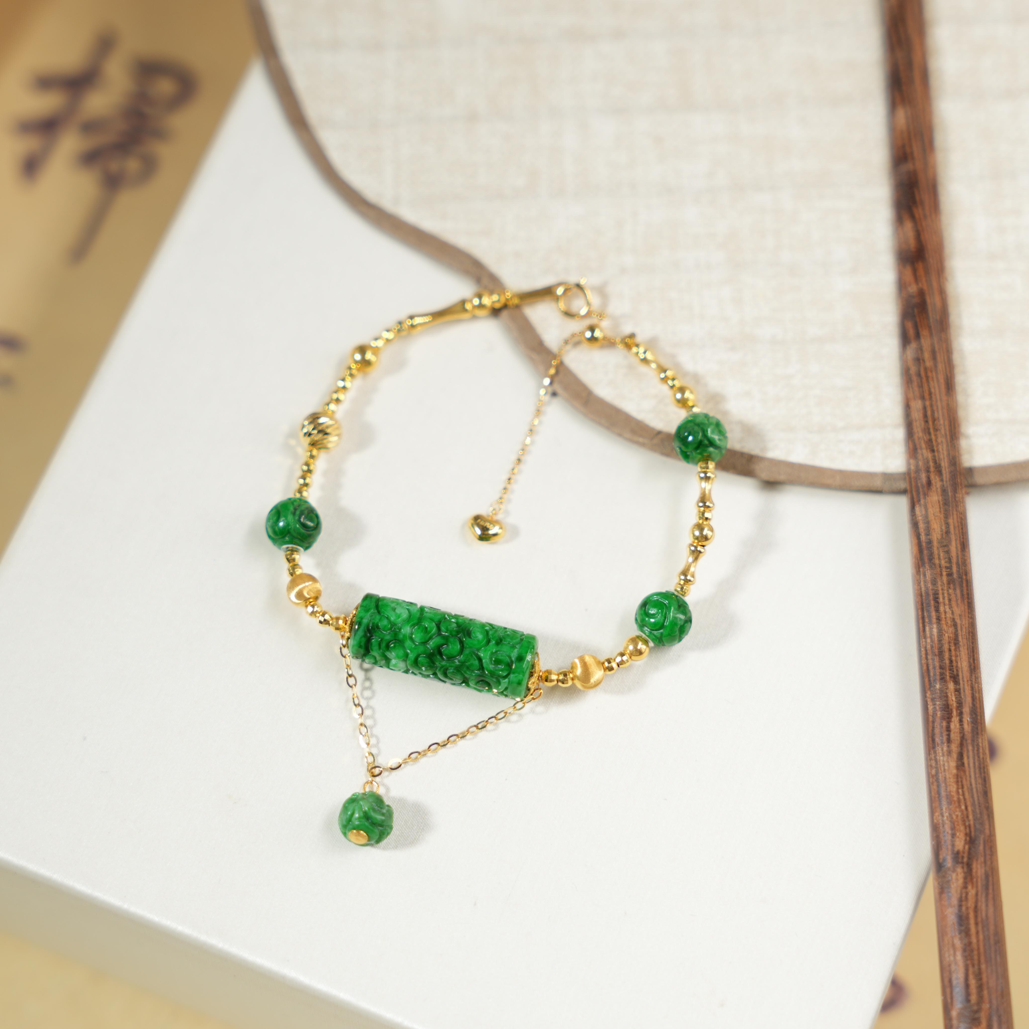 青柱语-天然A货翡翠18K金手链1