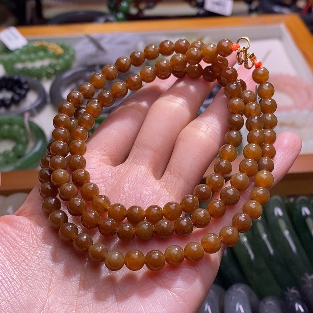 颈饰未镶嵌和田玉且末糖银镶项链6mM