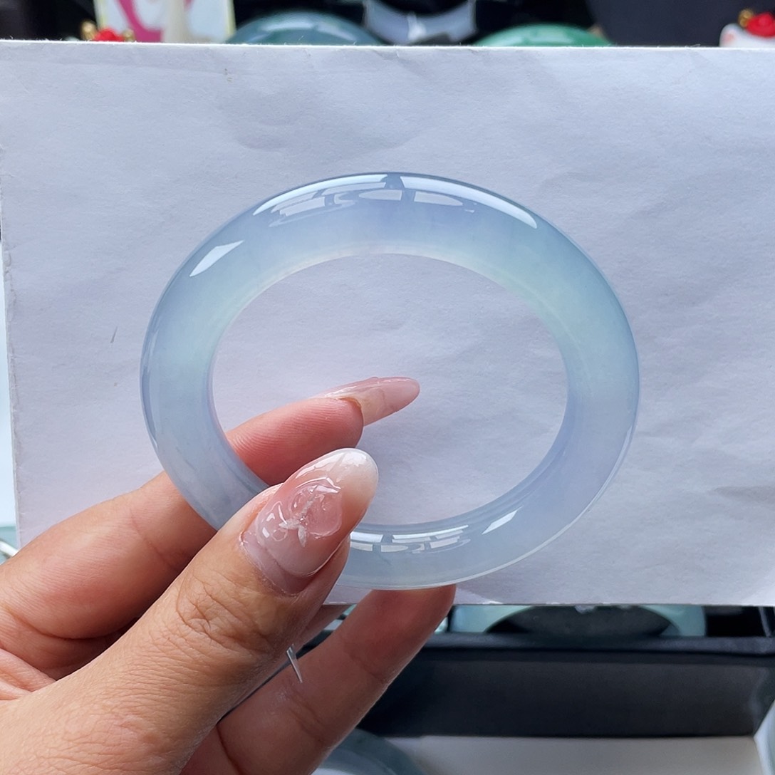 翡翠手镯未镶嵌56冰胶蓝紫圆条、漏漏漏镯