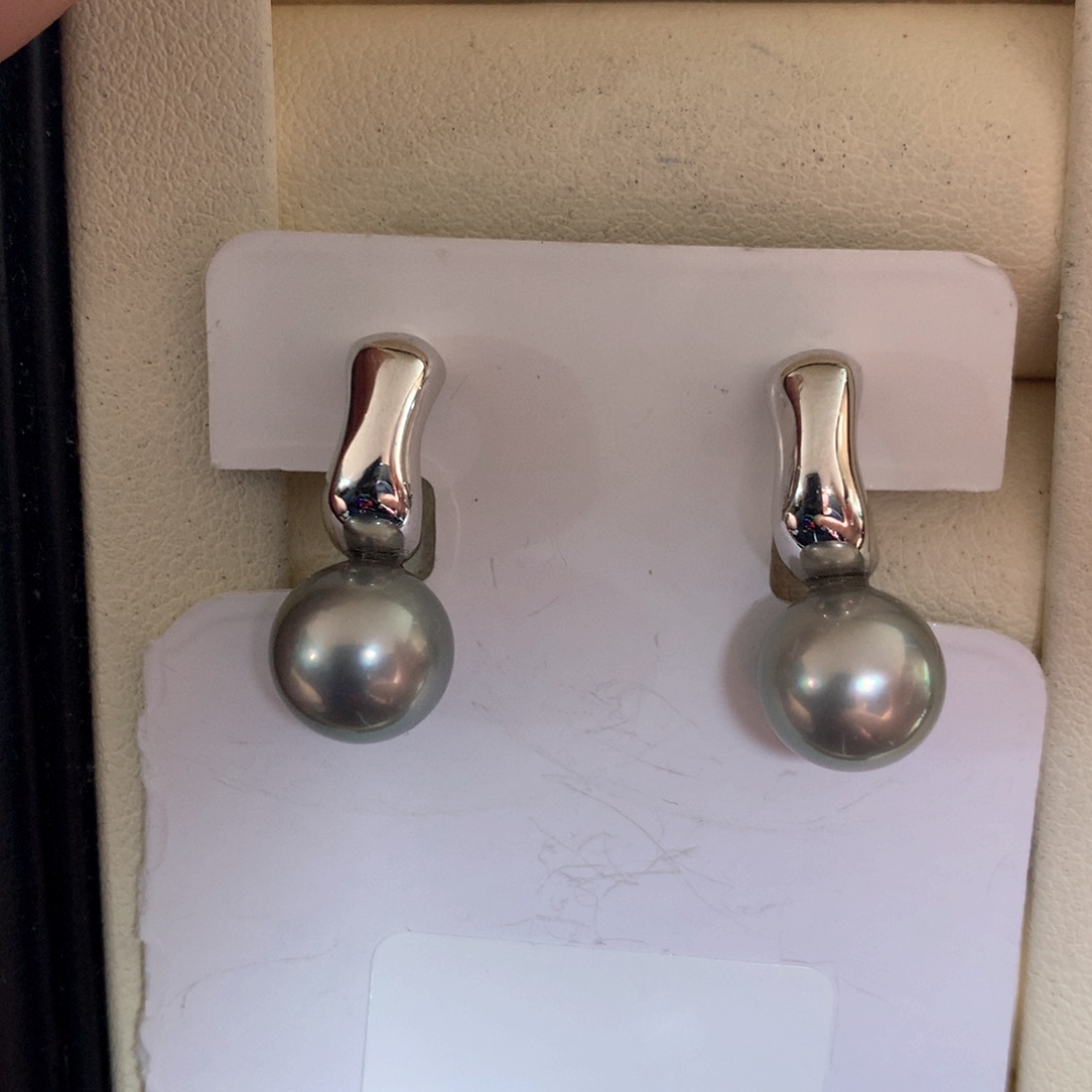 海水珍珠耳饰银S925镶嵌