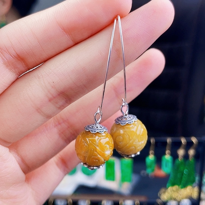 翡翠耳饰银S925镶嵌饰品
