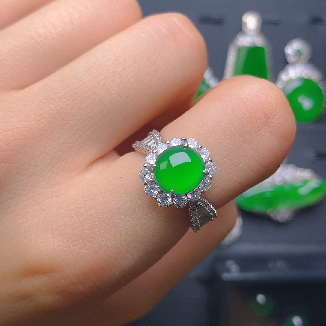 翡翠戒指银S925镶嵌戒指