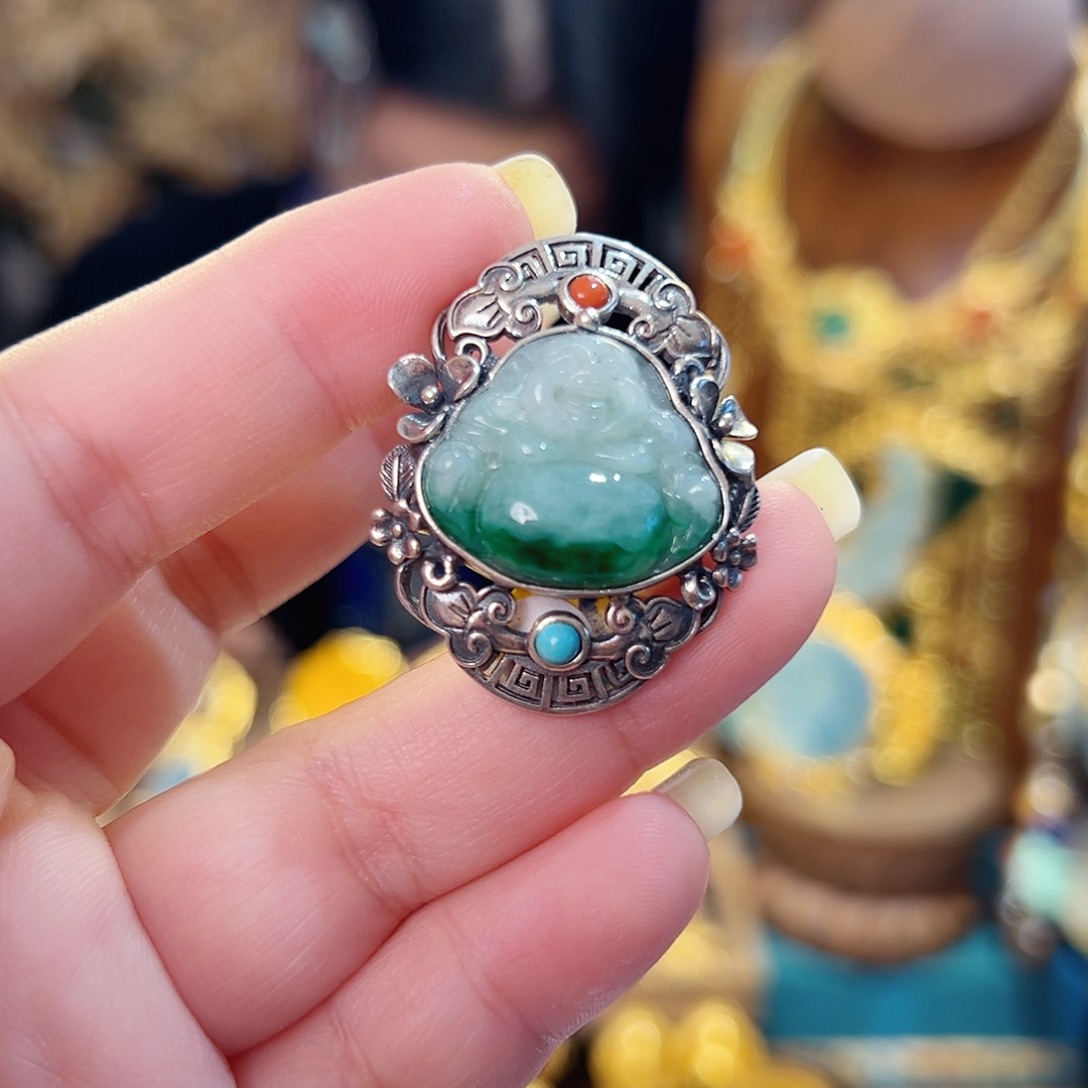 翡翠银S925镶嵌戒指/指环国风